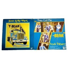 2 T-Bear Frank Thibert Vinyl LP Records 1980s Jesus At The Wheel & They Call Me
